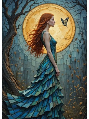 Bedeko Sürreal Kadın ve Kelebek Ahşap Tablo