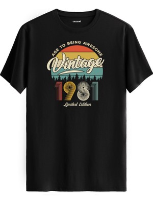 Colermi Vintage Tişört Nostalji 1981 Doğum Tarihli Bisiklet Yaka  Basic Tişört Vintage Tasarım Tişört