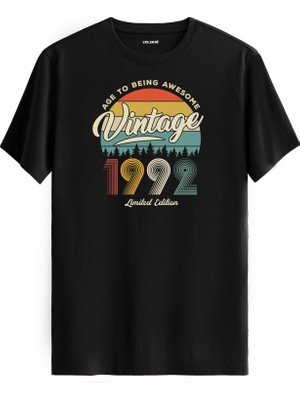 Colermi Vintage Tişört Nostalji 1992 Doğum Tarihli Bisiklet Yaka  Basic Tişört Vintage Tasarım Tişört
