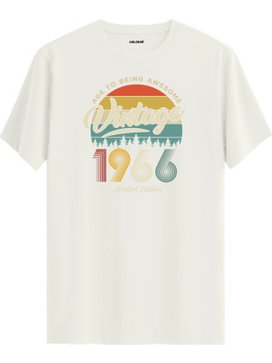 Colermi Vintage Tişört Nostalji 1966 Doğum Tarihli Bisiklet Yaka  Basic Tişört Vintage Tasarım Tişört