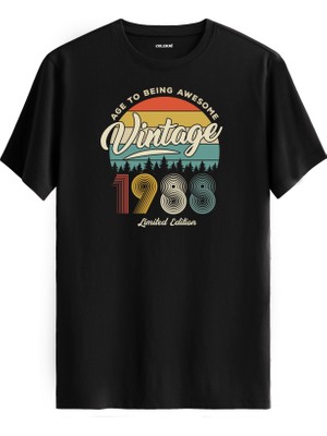 Colermi Vintage Tişört Nostalji 1988 Doğum Tarihli Bisiklet Yaka  Basic Tişört Vintage Tasarım Tişört