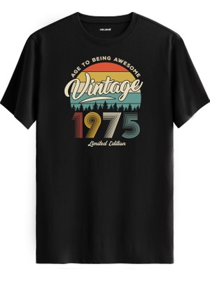 Colermi Vintage Tişört Nostalji 1975 Doğum Tarihli Bisiklet Yaka  Basic Tişört Vintage Tasarım Tişört