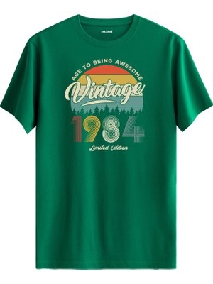 Colermi Vintage Tişört Nostalji 1984 Doğum Tarihli Bisiklet Yaka  Basic Tişört Vintage Tasarım Tişört