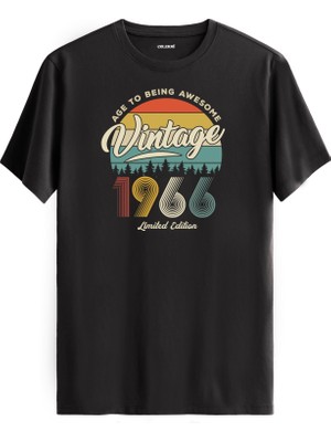 Colermi Vintage Tişört Nostalji 1966 Doğum Tarihli Bisiklet Yaka  Basic Tişört Vintage Tasarım Tişört