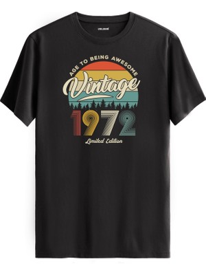 Colermi Vintage Tişört Nostalji 1972 Doğum Tarihli Bisiklet Yaka  Basic Tişört Vintage Tasarım Tişört