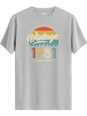 Colermi Vintage Tişört Nostalji 1981 Doğum Tarihli Bisiklet Yaka  Basic Tişört Vintage Tasarım Tişört