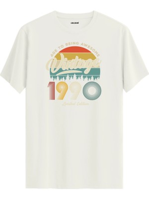 Colermi Vintage Tişört Nostalji 1990 Doğum Tarihli Bisiklet Yaka  Basic Tişört Vintage Tasarım Tişört