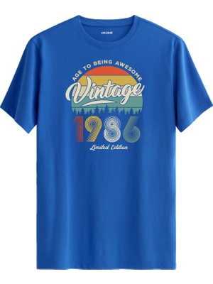 Colermi Vintage Tişört Nostalji 1986 Doğum Tarihli Bisiklet Yaka  Basic Tişört Vintage Tasarım Tişört