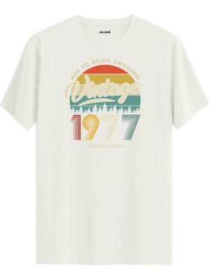 Colermi Vintage Tişört Nostalji 1977 Doğum Tarihli Bisiklet Yaka  Basic Tişört Vintage Tasarım Tişört
