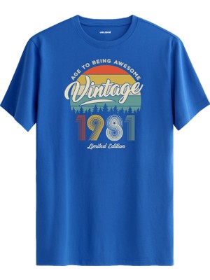 Colermi Vintage Tişört Nostalji 1981 Doğum Tarihli Bisiklet Yaka  Basic Tişört Vintage Tasarım Tişört