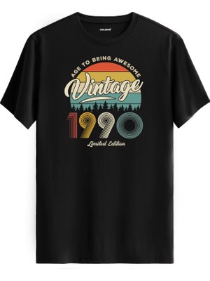 Colermi Vintage Tişört Nostalji 1990 Doğum Tarihli Bisiklet Yaka  Basic Tişört Vintage Tasarım Tişört