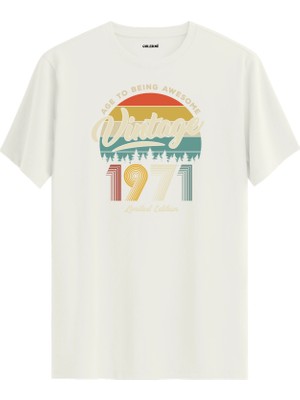 Colermi Vintage Tişört Nostalji 1971 Doğum Tarihli Bisiklet Yaka  Basic Tişört Vintage Tasarım Tişört
