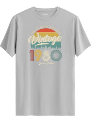 Colermi Vintage Tişört Nostalji 1980 Doğum Tarihli Bisiklet Yaka  Basic Tişört Vintage Tasarım Tişört