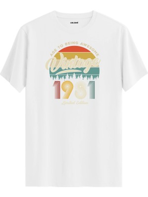 Colermi Vintage Tişört Nostalji 1981 Doğum Tarihli Bisiklet Yaka  Basic Tişört Vintage Tasarım Tişört