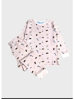 Kız Çocuk %100 Pamuklu Pembe Kirpi Desenli Uzun Kollu Pijama Takımı