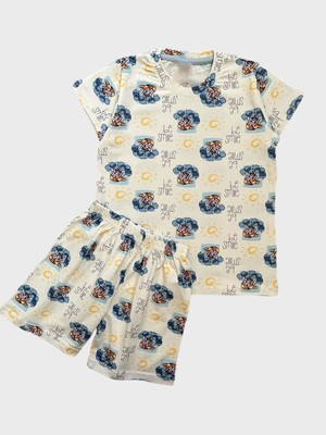 Kız Çocuk %100 Pamuklu Balon Güneş Desenli Kısa Kollu Şortlu Pijama Takımı