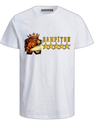 Işıldayan Aslan Pençesi Kral Şampiyon 5 Yıldız Yetişkin Tişört