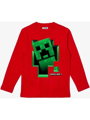 Uzun Kollu Mine Craft Creeper Inside Baskılı Unisex Çocuk Tişört