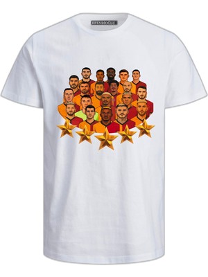 Illustrasyon 5 Yıldız Çizim Baskılı Sarı Kırmızı Şampiyon Ekip Pamuklu Efendioğlu Design T-Shirt