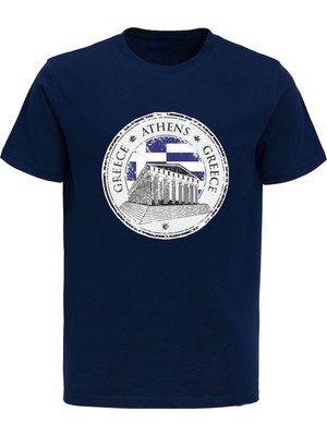 Greece Athens Atina Logolu Ἀκρόπολις Baskılı Pamuklu Tshirt