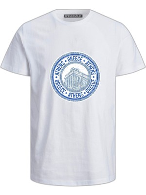Athens Yuvarlak Baskılı Greece Pamuklu Tshirt