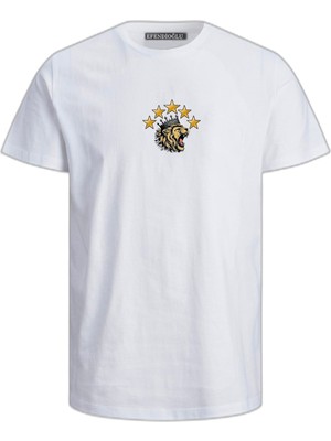 Minimal Aslan Baskılı 5 Yıldız Tişört Baskılı Pamuklu Erkek Tshirt