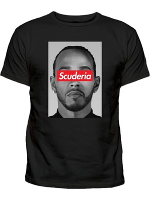 Scuderia Baskılı Ham Baskılı Erkek Siyah Tişört