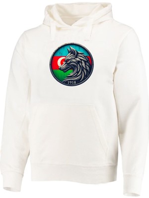 Azerbeycan Kurt Bayrak Baskılı Kapüşonlu Hoodie Sweatshirt