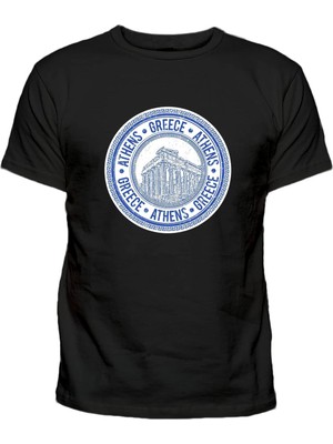 Athens Yuvarlak Baskılı Greece Pamuklu Tshirt