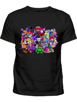 Yuvarlak Baskılı Brawl Stars Karakterleri Pamuklu Çocuk Tshirt