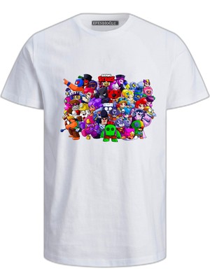 Yuvarlak Baskılı Brawl Stars Karakterleri Pamuklu Çocuk Tshirt