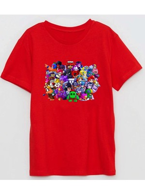 Yuvarlak Baskılı Brawl Stars Karakterleri Pamuklu Çocuk Tshirt