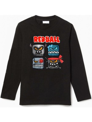 Red Ball Uzun Kol Çocuk Tişört Siyah Unisex Kesim