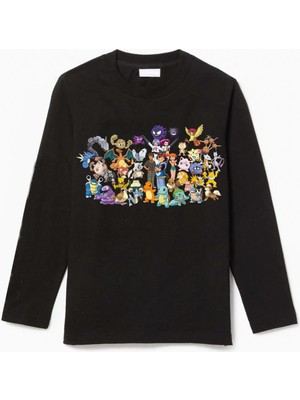Uzun Kollu Ash ve Roket Takımı Pokemon Karakterlerinin Tümü Efendioğlu Design Özel Çocuk Tişört