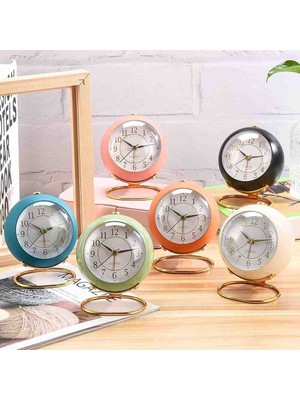 Modern Renkli Quartz Masa Saati Lüks Dekoratif Şık Metalik Standlı Işıklı Alarmlı Pilli Çalar Saat