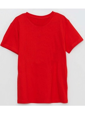 Düz Renk Pamuklu Bisiklet Yaka Çocuk Okul Tişörtü