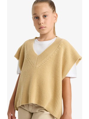 DeFacto Oversize Geniş Kalıp V Yaka Triko Süveter Kız Çocuk F2625A825AU