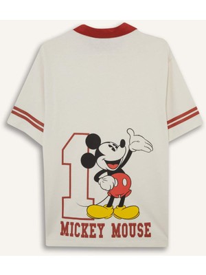 DeFacto Disney Mickey & Minnie Oversize Geniş Kalıp Polo Yaka Sırt Baskılı Kısa Kollu Tişört F8828AX25AU