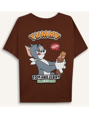 DeFacto Tom & Jerry Oversize Geniş Kalıp Bisiklet Yaka Sırt Baskılı Kısa Kollu Tişört F8833AX25AU