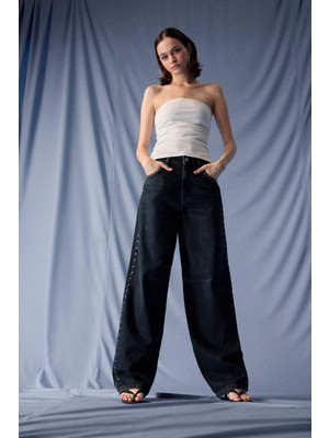 DeFacto %100 Pamuk Baggy Fit Yüksek Bel Uzun Jean Pantolon F7689AX25AU
