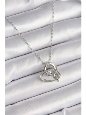 Clariss 316L Çelik Gümüş Renk Zincir Zirkon Taş Detaylı Kalp Model Sonsuzluk Detay Kadın Kolye