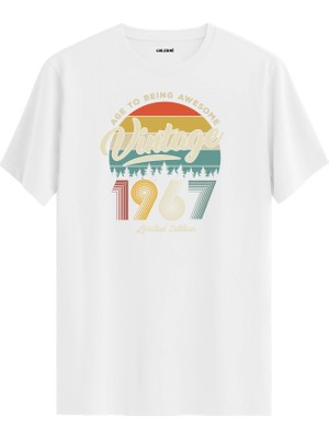 Colermi Vintage Tişört Nostalji 1967 Doğum Tarihli Bisiklet Yaka  Basic Tişört Vintage Tasarım Tişört