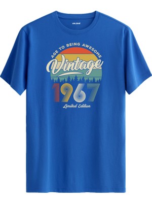 Colermi Vintage Tişört Nostalji 1967 Doğum Tarihli Bisiklet Yaka  Basic Tişört Vintage Tasarım Tişört