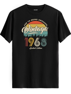 Colermi Vintage Tişört Nostalji 1968 Doğum Tarihli Bisiklet Yaka  Basic Tişört Vintage Tasarım Tişört