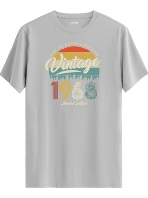 Colermi Vintage Tişört Nostalji 1968 Doğum Tarihli Bisiklet Yaka  Basic Tişört Vintage Tasarım Tişört