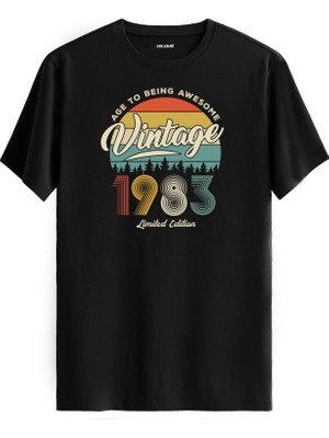 Colermi Vintage Tişört Nostalji 1983 Doğum Tarihli Bisiklet Yaka  Basic Tişört Vintage Tasarım Tişört