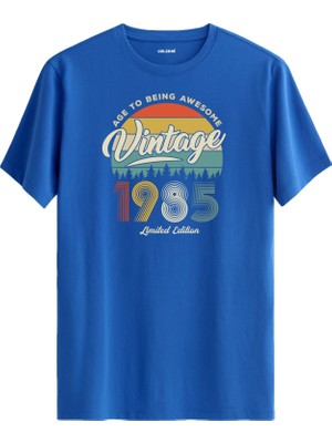 Colermi Vintage Tişört Nostalji 1985 Doğum Tarihli Bisiklet Yaka  Basic Tişört Vintage Tasarım Tişört