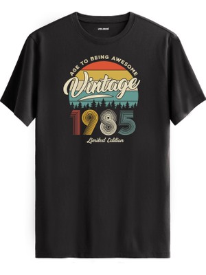 Colermi Vintage Tişört Nostalji 1985 Doğum Tarihli Bisiklet Yaka  Basic Tişört Vintage Tasarım Tişört