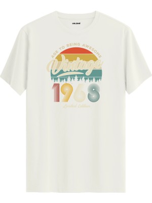 Colermi Vintage Tişört Nostalji 1968 Doğum Tarihli Bisiklet Yaka  Basic Tişört Vintage Tasarım Tişört
