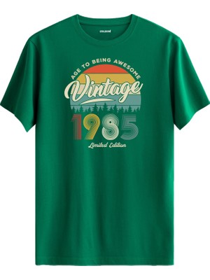 Colermi Vintage Tişört Nostalji 1985 Doğum Tarihli Bisiklet Yaka  Basic Tişört Vintage Tasarım Tişört